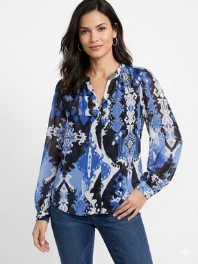 Chico's Abstract Ikat Medallion Print V-Neck Blouse Top – NWT Size XL